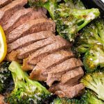 One Pan Steak & Parmesan Broccoli on a plate.