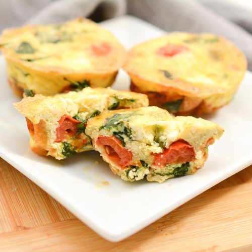 Diabetic-Friendly Mediterranean Egg Cups Mediterranean Egg Cups on a white plate.