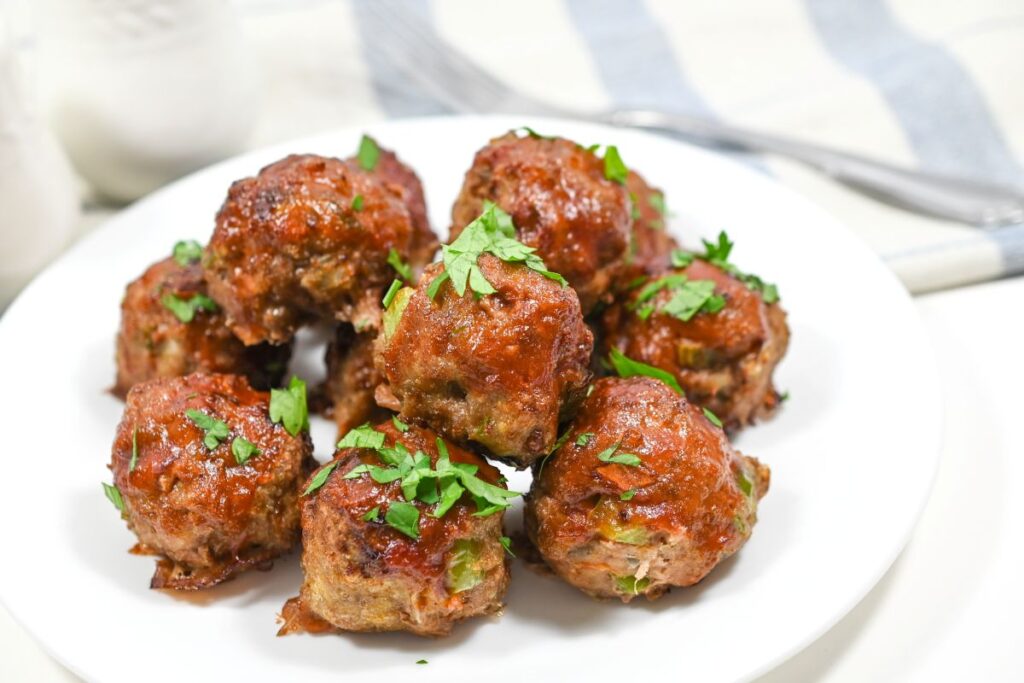 Diabetic-Friendly Turkey Meatloaf Meatballs Turkey Meatloaf Meatballs on a white plate.