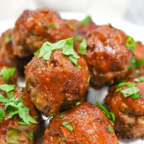 Diabetic-Friendly Turkey Meatloaf Meatballs Turkey Meatloaf Meatballs on a white plate.