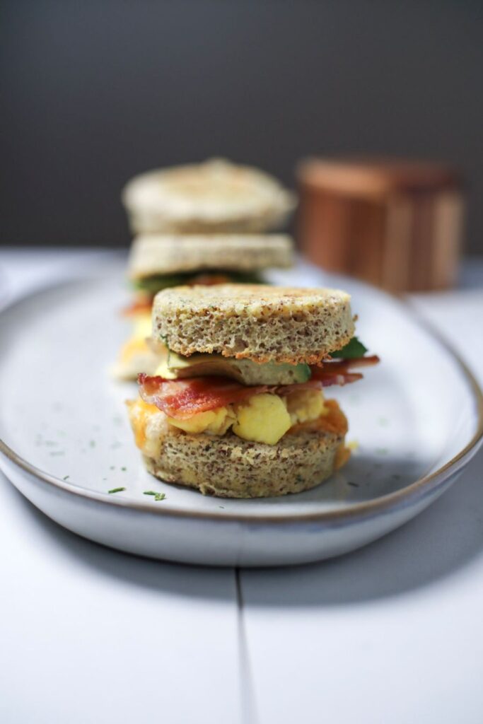Diabetic-Friendly 90 Second English Muffin Breakfast Sandwich 90 Second English Muffin Sandwiches on a plate.